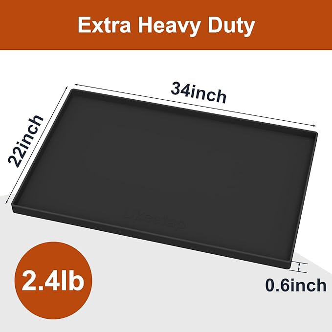 Extra Thick Silicone Mat Waterproof with Raised Edge 34" x 22", Under Sink Mat for Kitchen & Bathroom, Kitchen Cabinet Liner, Multi-Purpose for Storage & Protection, Black