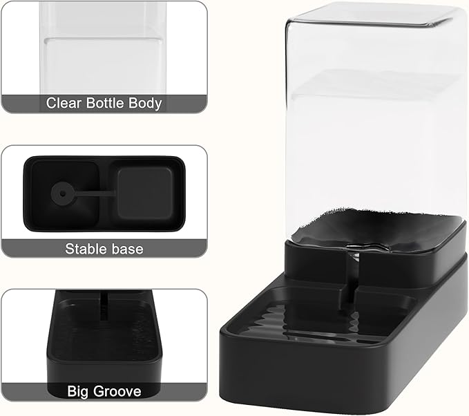 Automatic Cat Feeder and Water Dispenser in Set with Pet Food Bowl,Gravity Dog Waterer and Food Feeder for Small Medium Dog Cat Puppy Kitten Large Capacity(3.3L,Black)