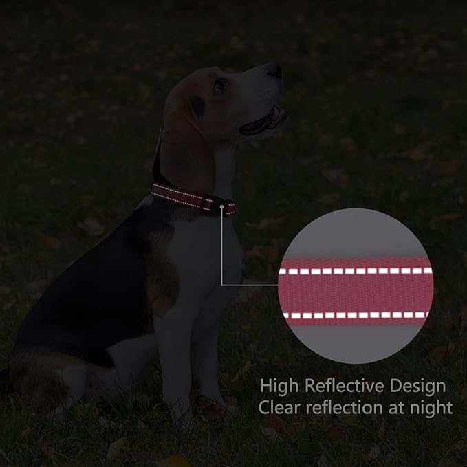 Reflective Dog Collar Padded with Soft Neoprene Breathable Quick Release Basic Dog Collars for Puppy Small Dogs Hot Pink