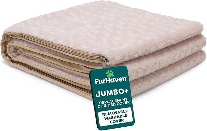 FurHaven Replacement Dog Bed Cover, Contour Luxe Lounger Design, Soft & Breathable Fabric for Cozy Comfort, Machine Washable, Jumbo Plus XXL, Ultra Plush Faux Fur & Suede, Cream