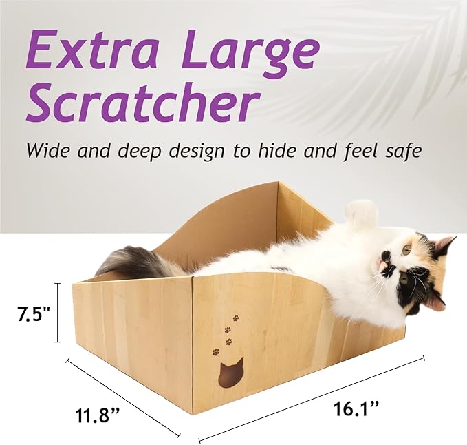 Hideaway Cat Scratcher Box for Indoor Cats - Cat Scratching Board, Horizontal Cat Scratch Pad Lounger with Reversible Usability and Extra Comfort for Lounge(Oak)