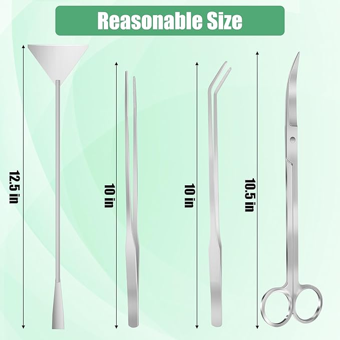 Aquarium Aquascape Tools Kit, 4 in 1 Anti-Rust Aquatic Plant Aquascaping Tool Stainless Steel Black Tweezers Scissors Spatula for Aquarium Tank Clean Fish Tank Aquascape Accessories Set