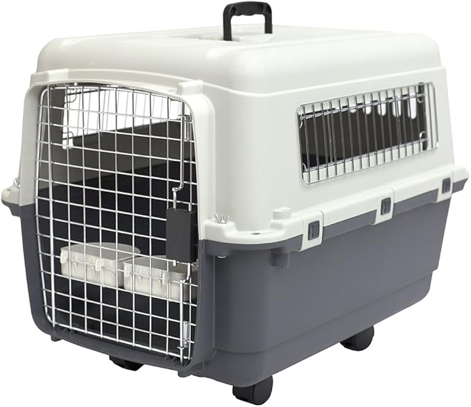 SportPet Designs Plastic Kennels Rolling Plastic Wire Door Travel Dog Crate - Medium, Gray (CM-2001-CS01)
