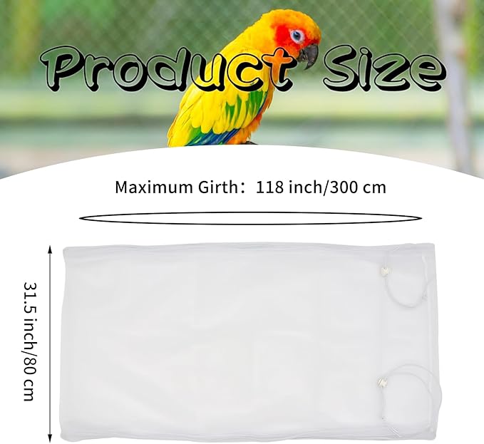 Daoeny Bird Cage Seed Catcher, Large Bird Cage Cover, Adjustable Soft Airy Nylon Mesh Net, Birdcage Cover Skirt Seed Guard for Parrot Parakeet Macaw African Round Square Cages (White)