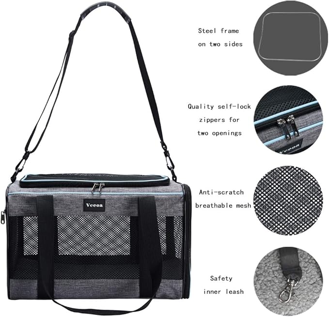 Vceoa 19x12x12 Inches Cat, Dog Carrier for Pets Up to 22 Lbs, Soft-Sided Cat Bag Animal Carriers Travel Puppy Carry As a Toy of Fabric Pet Home