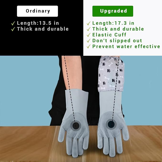 Dog Washing Gloves, Pet Grooming Gloves with Soft Brushes, Bathing and Massaging for Dogs and Cats, Silicone Heat Resistant Cleaning Gloves with High-Density Teeth (Gray)