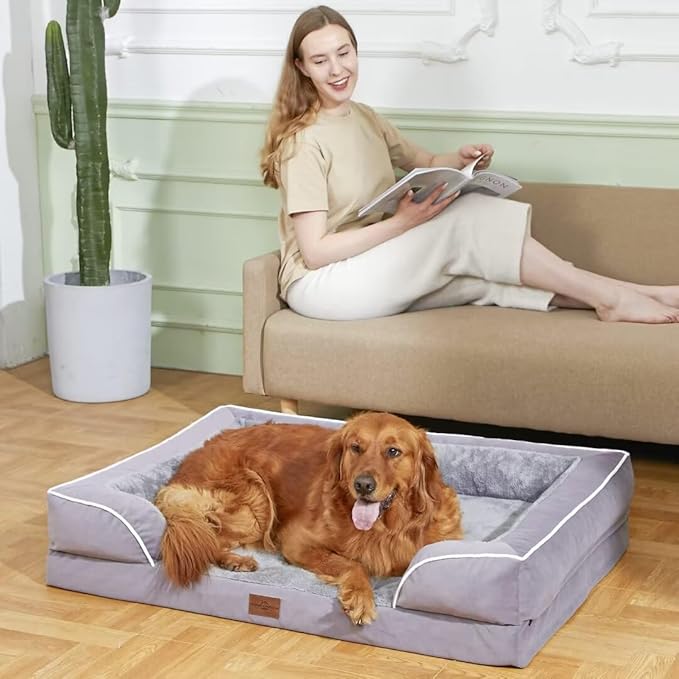 Comfort Expression Orthopedic Dog Bed for Extra Large Dogs 45x35 Inch, Waterproof Supportive Egg Crate Foam XL Pet Bed with Removable Bolsters, Dog Couch with Washable Cover & Non-Slip Bottom, Purple