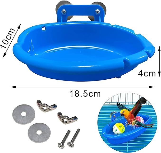 Bird Bath for Cage with 3 Balls Bird Tub Bowl Basin Hanging Birdbath Toy Pet Parrot Cage Budgie Accessories Shower Parakeet Cockatiel Water Shower Box Food Feeder Holder Tray Bird Cage Accessories