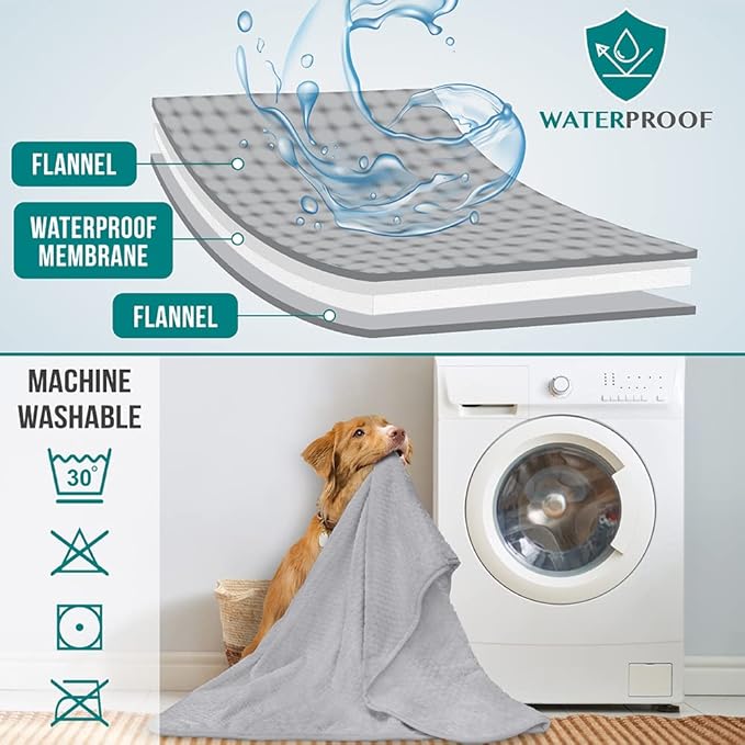 PetAmi Waterproof Dog Blanket, Leakproof Puppy Blanket for Small Medium Dogs, Furniture Sofa Couch Cover Protector, Fleece Pet Throw Indoor Cat Kitten, Reversible Washable Soft Plush, 24x32 Light Gray