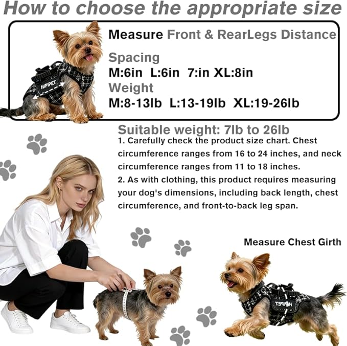 Dog Lift Harness Dog Carrier Adjustable Breathable Vest Straps for Small Medium Pet Treat Bag Fashion Outdoor Hiking (Black XL 19-25lb)