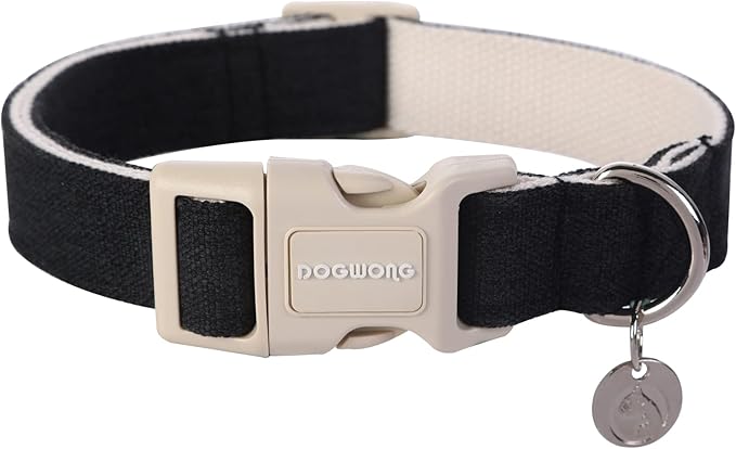 DOGWONG Cotton Hemp Dog Collar, Heavy-Duty Black Dog Collar Adjustable Soft Natural Fabric Pet Cute Wedding Puppy Necklace for Small Medium Large Dogs