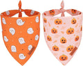 PTDECOR Halloween Dog Bandana, Cute Ghost Pumpkin Design Reversible Holiday Pet Scarf, Adjustable Orange Yellow Halloween Bandanas for X-Large Dogs Pets(X-Large)