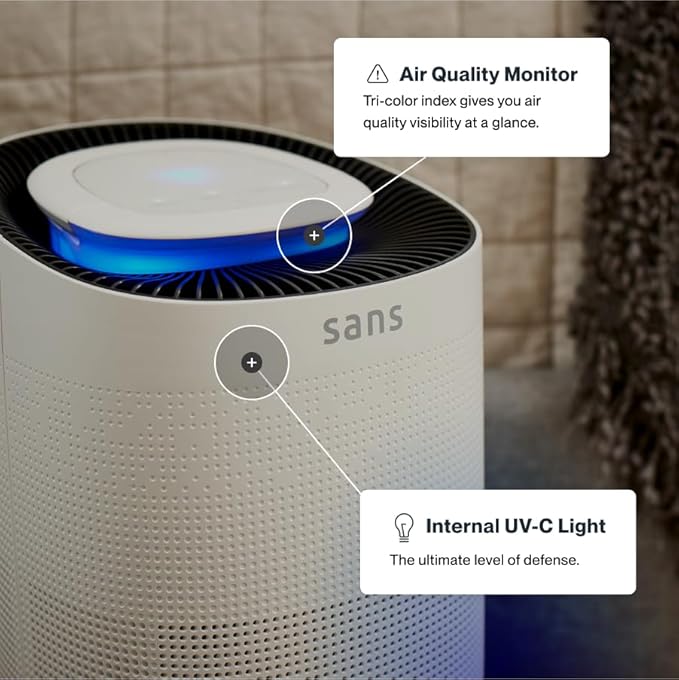 Sans HEPA 13 Air Purifier - Black - 1560ft² Ultra-Quiet Home Air Purifier, Pre-Filter, Activated Carbon, UV-C Light, Protect from Odors, Smoke, Pollutants, Allergens, Dust, Dander, Harmful Chemicals