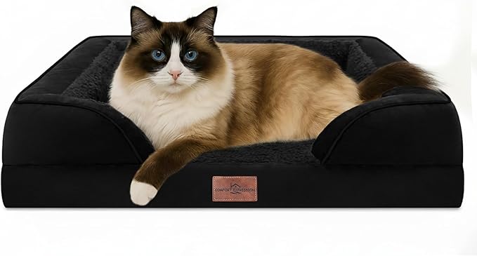 Comfort Expression Orthopedic Dog Bed for Small Dogs 20x14 Inch, Waterproof Supportive Egg Crate Foam Small Pet Bed with Removable Bolsters, Dog Couch with Washable Cover & Non-Slip Bottom, Black
