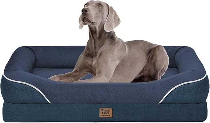 Washable Orthopedic Large Dog Bed - Removable Waterproof Cover with Bolster Machine Washable Extra Large Dog Bed Foam Support XL Large Big Pet Dogs Beds