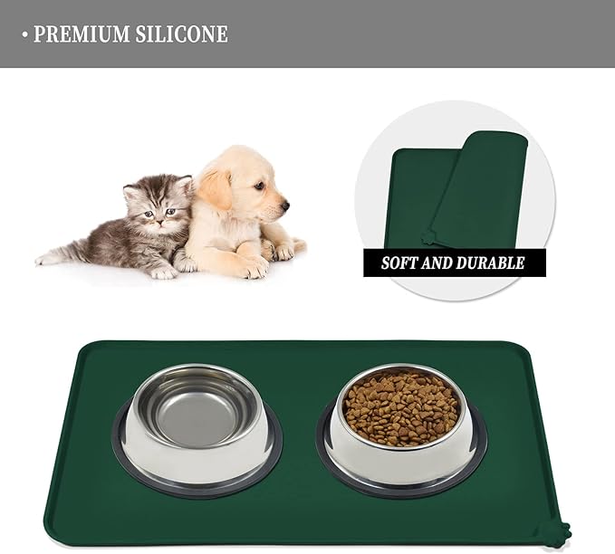 Waterproof Pet Feeding Mat with High Raised Edges, Heavier and Thicker Placemats for Cat Dog Water Bowl with BPA Free, Dogs Cats Food Mats for Messy Drinkers to Prevent Spill and Protect Floors
