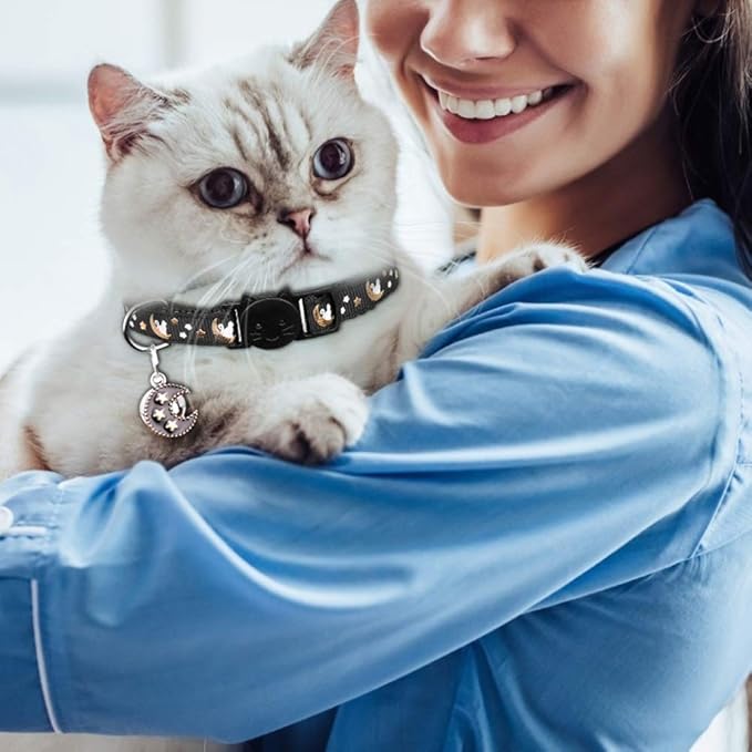 2Pcs Breakaway Cats Collars Cat Collars for Boy & Girl Cats Adjustable Kitten Collars with Bell,Black+Gray,8"-13.1"