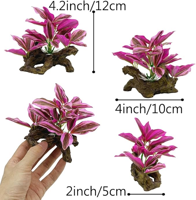Smoothedo-Pets Fish Tank Decorations Aquarium Decor Ornaments Betta Pink Leaf pad Hammock Artifical Driftwood Goldfish Bowl Accessories (Hot Pink Set)