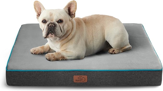 Bedsure Memory Foam Dog Bed for Small Dogs - Orthopedic Pet Beds for Crate with Removable Washable Cover and Nonskid Bottom - Plush Flannel Fleece Top Pet Mat, Grey