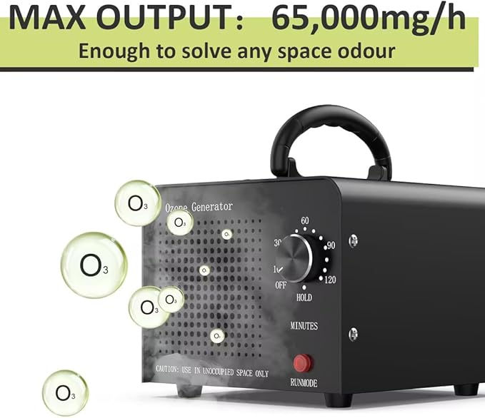 0zone Generator 65000mg - O3 Air Purifier for Home & Car, Ozone Machine Odor Removal for Smoke & Pet (Black)