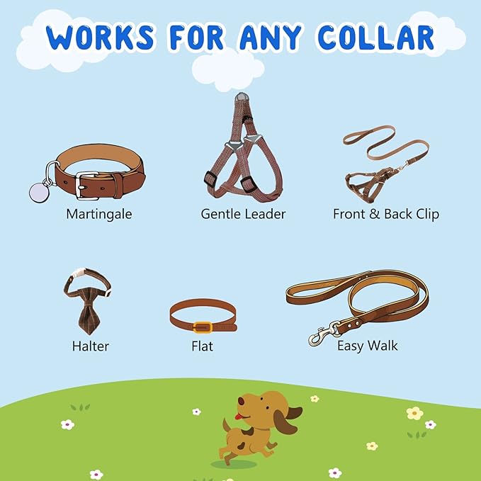 YUEPET Dog Safety Collar Clips 5 Pack Adjustable Prong Collar Backup Clip Reflective Double Ended Backup Clasp Leash Connector for Dog Harness to Collar Safety Clip