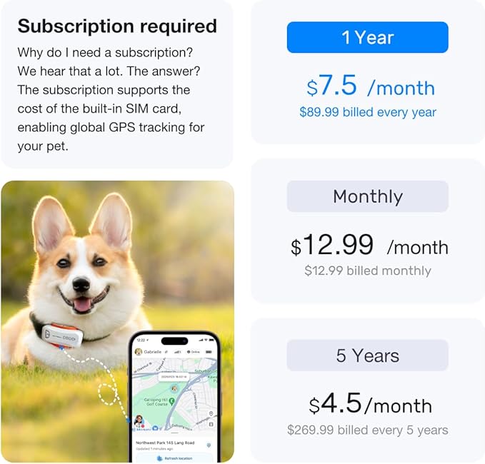 AI GPS Tracker for Dogs (30lbs+), Real Time Location and AI Vet Health Management, Electronic Fence, Waterproof, iOS and Android Universal（White）