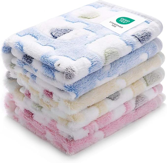 1 Pack 3 Blankets Super Soft Fluffy Premium Cute Elephant Pattern Pet Blanket Flannel Throw for Dog Puppy Cat Blue/Pink/Yellow Small(23x16 inch)