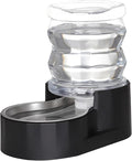 RIZZARI Automatic Gravity Pet Waterer Dispenser : 4L Black Stainless Steel Bowl Without Filter - Large Capacity Feeder for Dogs & Cats - Ideal for Kitchen - Living Room - or Hallway Use
