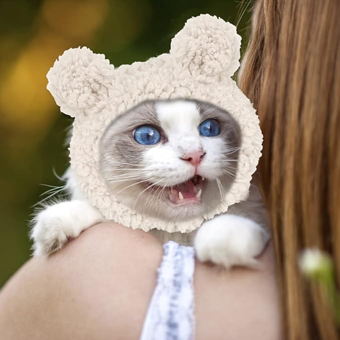 JOICEE Cute Cat Costume - Warm Bear Hat for Small Pets, Adjustable Soft Headwear for Cats & Puppies