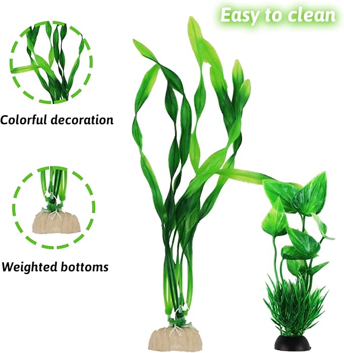 Fish Tank Decorations Plants with Resin Cave Rock View, 9pcs Aquarium Decorations Plants Plastic,Fish Tank Accessories, Fish Cave and Hideout Ornaments, Aquarium Decor