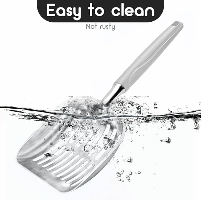 Cat Litter Scoop, Metal Cat Scooper, Plastic Handle Scoop, Sifting Shovel for Christmas – Heavy Duty Aluminum Alloy Litter Box Scoop with Deep Mesh, Design for Easy Waste Removal and Cleaning(Gray)