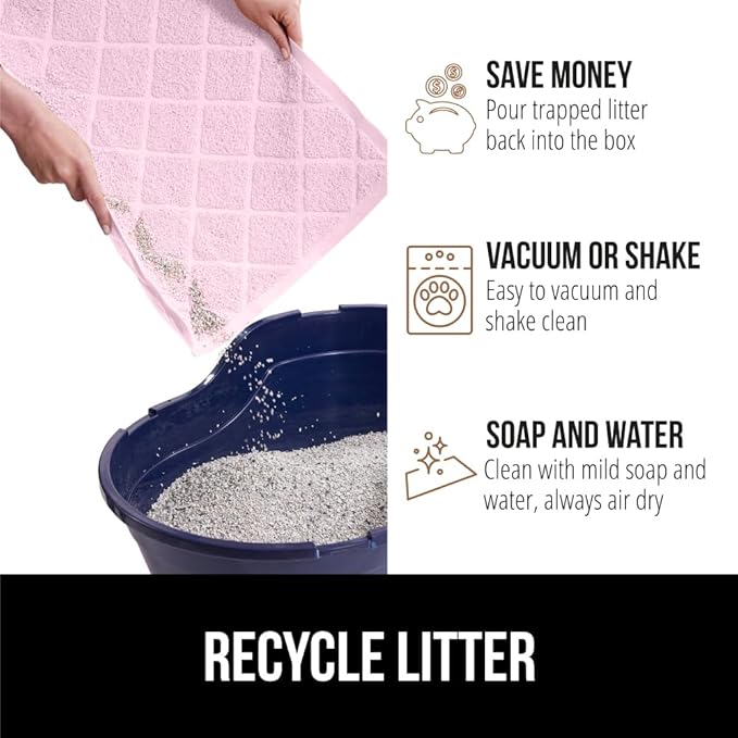 GORILLA GRIP Cat Litter Box Mat, 47x35, Water Resistant, US Designed Kitty Litter Trapping Mats, Easy to Clean, Scatter Control, Less Mess and Clean Floors, Kitten Supplies for Indoor Cats, Light Pink