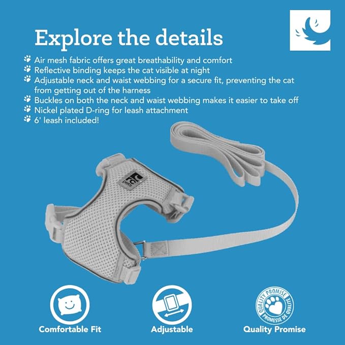 RC Pets Adventure Kitty Cat Harness | Adjustable Airmesh Vest with D-Ring and 6ft Leash for Walking and Travel | Maze, Medium