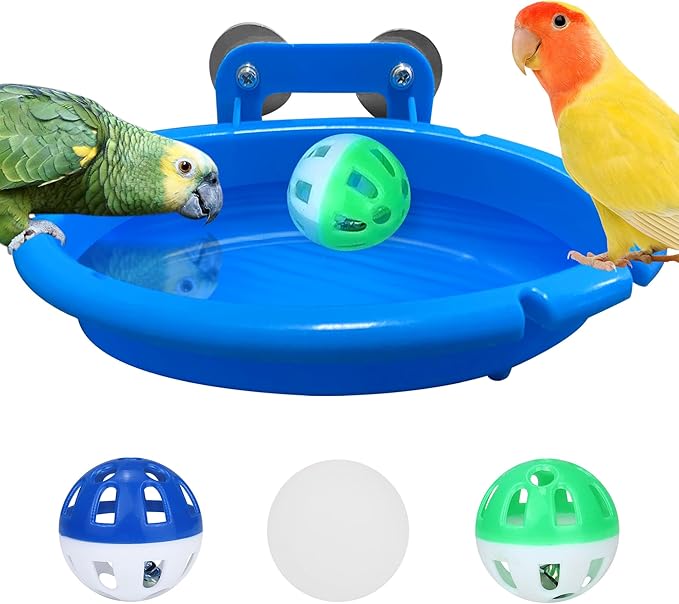Bird Bath for Cage with 3 Balls Bird Tub Bowl Basin Hanging Birdbath Toy Pet Parrot Cage Budgie Accessories Shower Parakeet Cockatiel Water Shower Box Food Feeder Holder Tray Bird Cage Accessories