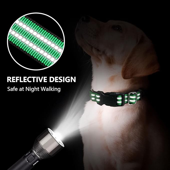 Hikiko Martingale Dog Collars Reflective Nylon Dog Collar with Quick Release Buckle Adjustable Training No Slip Dog Collar (Small, Green)