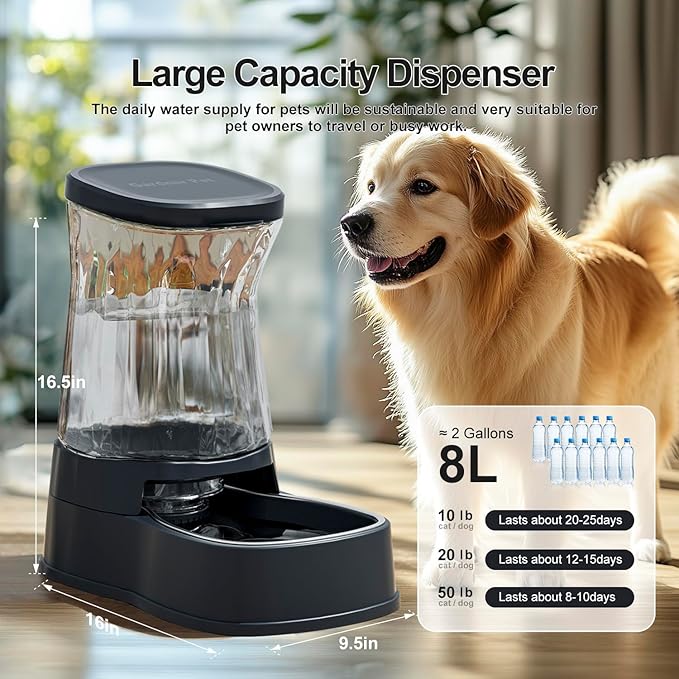 Gardner Pet Automatic Dog Water Dispenser Gravity Stainless Steel Water Waterer Feeder, 100% BPA-Free Large Capacity Water Feeding Bowls for Medium & Large-Sized Dogs,Cats, Other Pets -(2.1 Gallons)