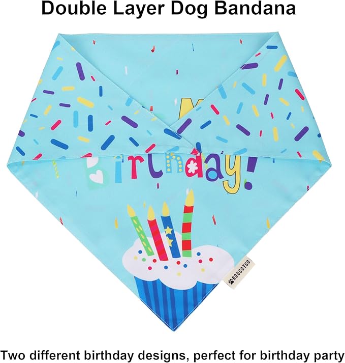 ADOGGYGO Dog Birthday Bandana Scarf and Blue Boy Puppy Birthday Party Hat with Cute Bow Tie for Small Dog Cat (Small)