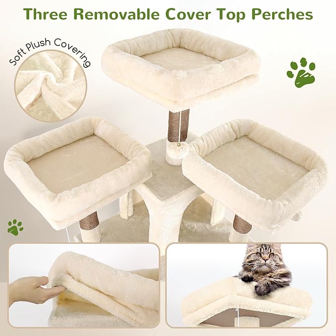 Globlazer Big Cat Tower for Indoor Cats, 80inch Cat Tower for Multiple Adult Cats XXL Cat Tree with Scratching Post, Hammock, 3 Perches, 2 Condos, 2 Hanging Basket, F80, Beige