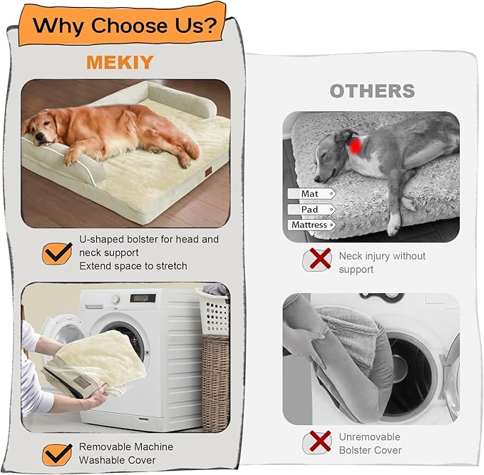 Extra Large Dog Bed-Orthopedic Waterproof XL Dog Bed for XLarge Extra Big Dogs - Foam Couch Sofa Washable with Removable Cover-Beige