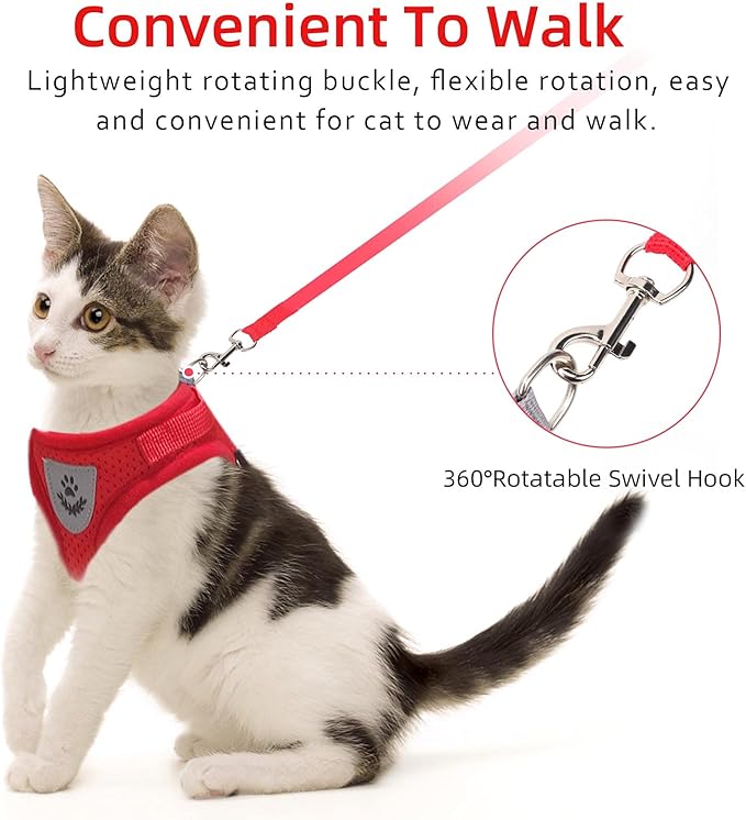 Red Cat & Dog Vest Harness - All Weather Mesh, Reflective Strap, Adjustable Step-in Harness for Small Pets (Red, S)