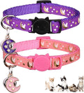 2Pcs Breakaway Cats Collars Cat Collars for Boy & Girl Cats Adjustable Kitten Collars with Bell,Pink+Purple,7"-10.7"