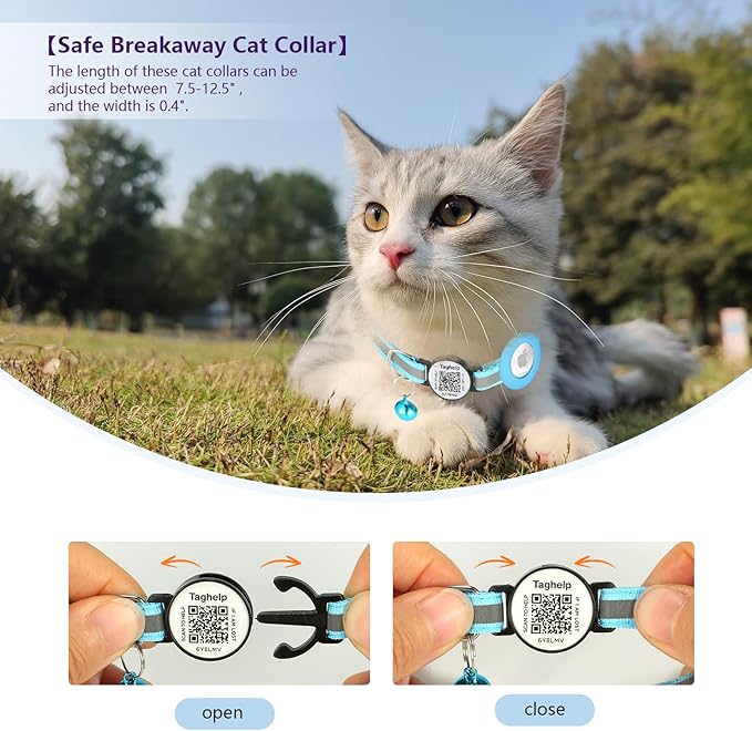 Airtag Cat Collar Breakaway with QR Code Name Tag, Reflective cat Collar airtag Holder with Bell, Cat ID Tag Personalized, Ultra-Durable, Adjustable, Quick Release, Fits Most Cats (Black)