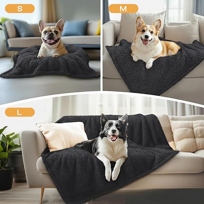 1 Pack 3 Calming Blankets Fluffy Premium Fleece Pet Blanket Soft Sherpa Throw for Dog Puppy Cat Black Small (23”x16'')