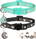 2Pcs Breakaway Cats Collars Cat Collars for Boy & Girl Cats Adjustable Kitten Collars with Bell,Black+Teal