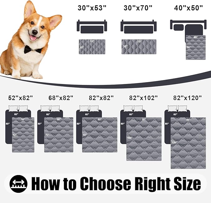 Smiry Waterproof Dog Bed Cover Blanket, Soft Reversible Pet Blanket, Washable Leakproof Cats Dogs Couch Cover for Sofa, Couch, Furniture (68x82 Inch, Grey/Dark Grey)