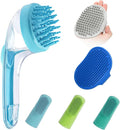 (6 Pcs) ELEGX Pet Grooming Bath Massage Brush with Soap and Shampoo Dispenser Soft Silicone Bristle for Long Short Haired Dogs Cats Shower (Light blue)