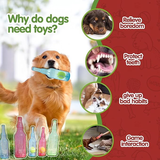 Tennis Ball in Bottle Dog Toy [2025 New Upgrade] Reinforced and Thickened Rubber Bottle Dog Chew Toy with Ball Squeaky Fetch Toy Tough (Blue, Medium)