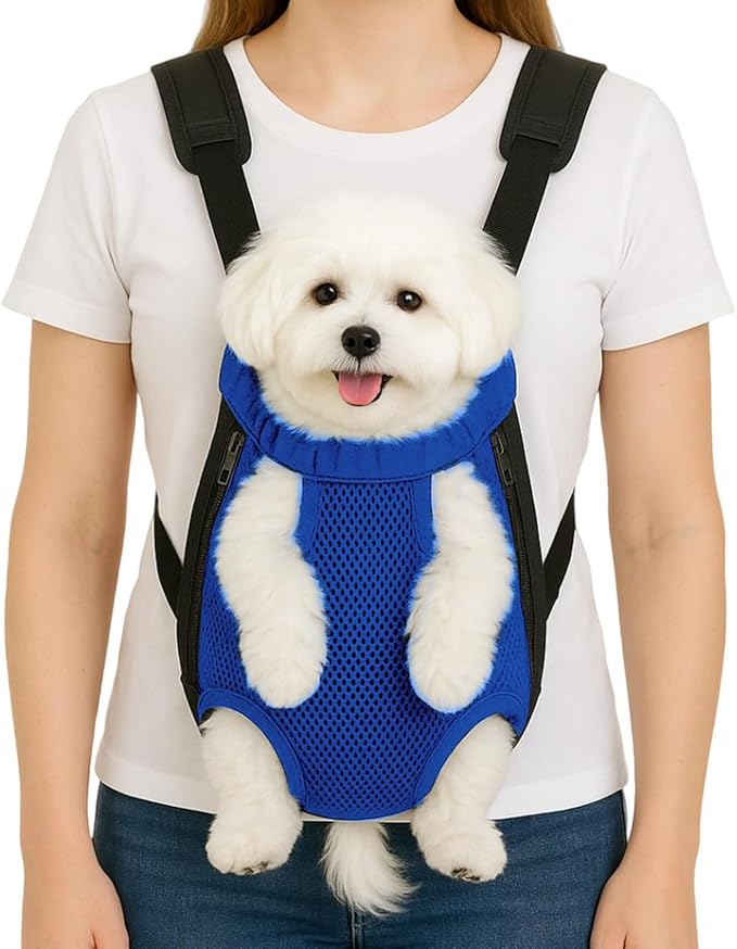 Dog Backpack Carrier, Thick Straps & Cushion, Pet Sling Front Backpacks for Small Medium Dogs 7-11 Lbs, Legs Out, Adjustable Wearable Puppy Chest Travel Bag, Easy-Fit for Hiking/Walking/Camping