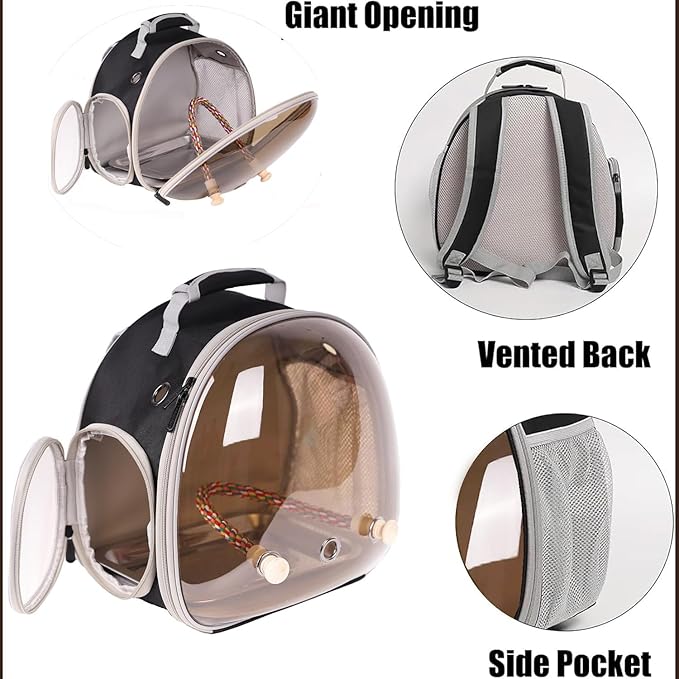 Bird Carrier Cage, Bird Travel Backpack Carrier with Metal Tray and Standing Perch, Tint Polarized Blue Space Capsule Astronaut Bubble Hard Window