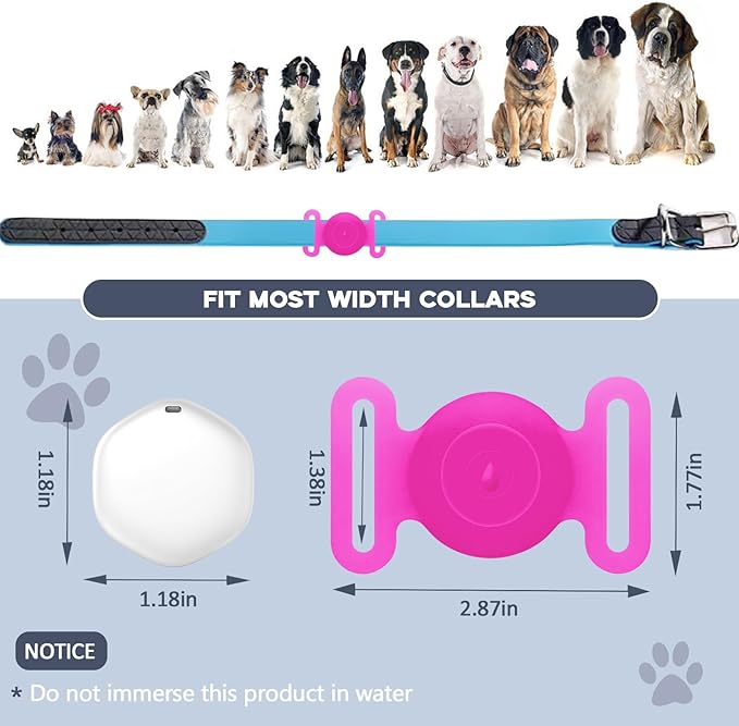GPS Tracker for Dogs, Mini GPS Cat Tracker, IPX8 Waterproof GPS Trackers for Cats with Holder, No Monthly Fee, Work with Apple Find My(iOS Only), Smart Trackers for Dogs Finder Tracker Pets(GlowPink)